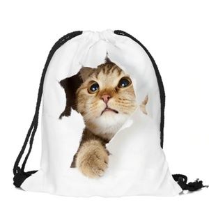 Cute Cat 3D Print Drawstring Backpack